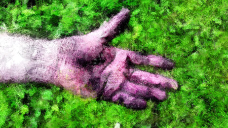 Adult men's hand smeared with charcoal, dirt and dust. Illustrationの写真素材