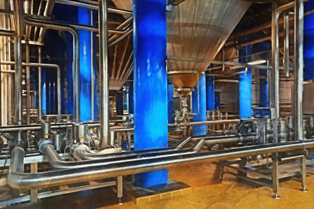 Industrial plant equipment for beer production. Illustration