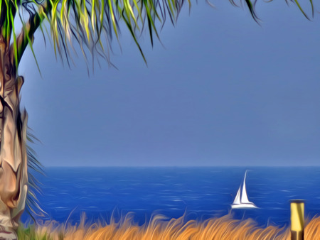 Yacht with white sail in the blue summer ocean. Illustrationの写真素材