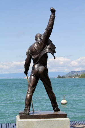MONTREUX, SWITZERLAND - JULY 14, 2012: Freddie Mercury statue on the shore of Lake Genevaのeditorial素材