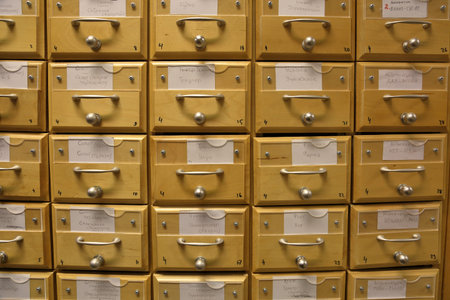 MOSCOW, RUSSIA - JANUARY 14, 2017: Wooden cupboards for cataloging books in the Russian State Libraryのeditorial素材