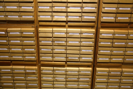 MOSCOW, RUSSIA - JANUARY 14, 2017: Wooden cupboards for cataloging books in the Russian State Libraryのeditorial素材