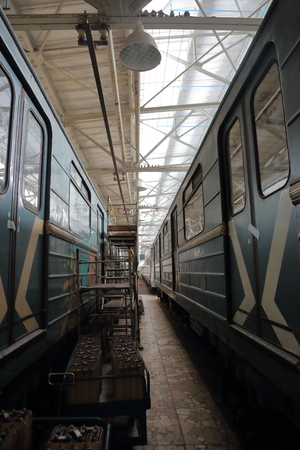 The depot with workshops for the repair of subway's rolling stock and metro wagonsの写真素材