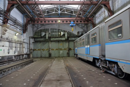 The depot with workshops for the repair of subway's rolling stock and metro wagonsの写真素材