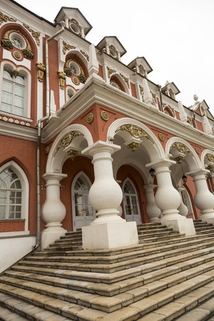 MOSCOW, RUSSIA - MARCH 3, 2017: Built in the 18th century, Petroff Palace is a gem of Russian architecture, located in the modern downtown of Moscow. Part of the facade of the palace ensembleのeditorial素材