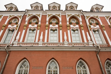 MOSCOW, RUSSIA - MARCH 3, 2017: Built in the 18th century, Petroff Palace is a gem of Russian architecture, located in the modern downtown of Moscow. Part of the facade of the palace ensembleのeditorial素材