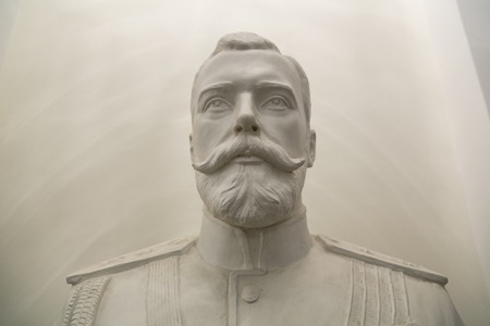 MOSCOW, RUSSIA - MARCH 3 2017: The Russian Emperor Nicholas II. White gypsum bust in the Petroff Palaceのeditorial素材