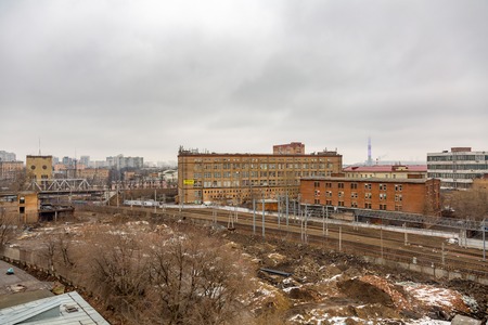 MOSCOW, RUSSIA - APRIL 02, 2017: View from the roof of Mechanized Bakery No. 9 in the industrial part of the city in cloudy weatherのeditorial素材