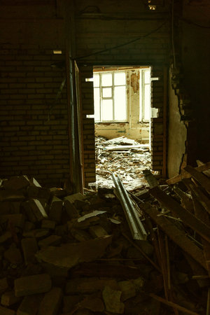Monstrous destruction inside the house after the military bombing