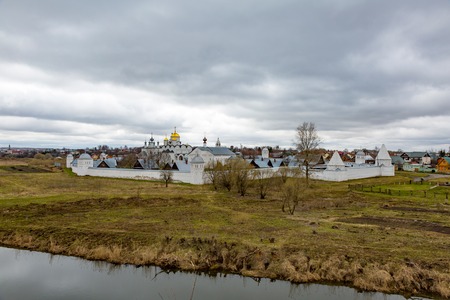 SUZDAL, RUSSIA - APRIL 28, 2017: View of the Pokrovsky Women's Monastery in cloudy weather. Located on the bank of the river Kamenka. Founded in 1364のeditorial素材