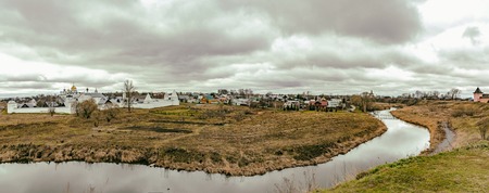 SUZDAL, RUSSIA - APRIL 28, 2017: View of the Pokrovsky Women's Monastery in cloudy weather. Located on the bank of the river Kamenka. Founded in 1364のeditorial素材
