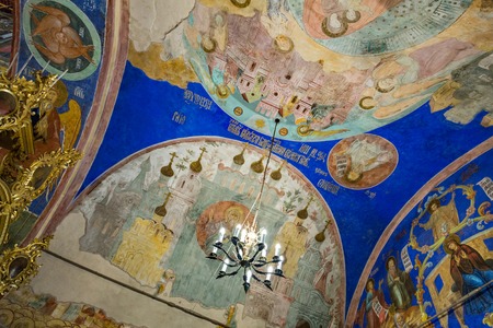 SUZDAL, RUSSIA - APRIL 28, 2017: Interior of the Cathedral of the Nativity of the Virgin. Built in 1225. World Heritage List of UNESCOのeditorial素材