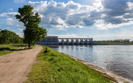 The shore of the grandiose Russian Volga river near the town of Uglich on a summer day. Yaroslavl regionの写真素材