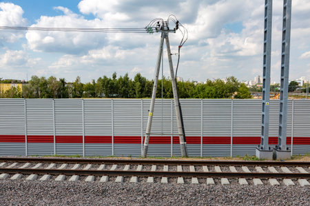 Part of the railroad track at the train station. Rails, sleepers, pebbles
