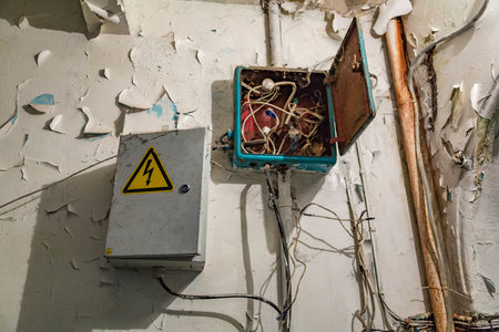 The triangular yellow sign of the danger of electric shock