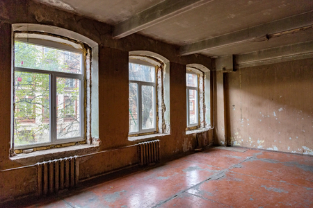 Ruined abandoned room in a house requiring major repairsの写真素材