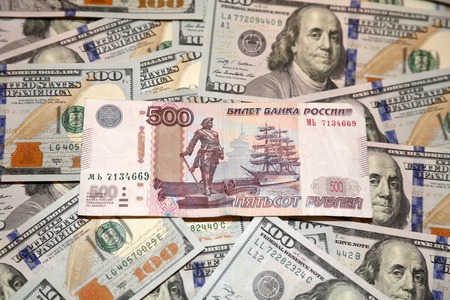 Parer american dollars and russian rubles billsの写真素材