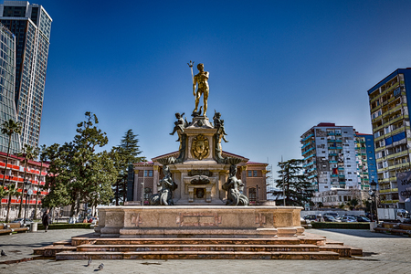 BATUMI, GEORGIA - MARCH 17, 2018: The Neptune Fountain is located in the heart of the city. Located on the Theater Squareのeditorial素材