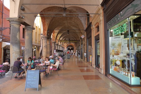 BOLOGNA, ITALY - JULY 19, 2018: The building and architectural details on the city streetのeditorial素材