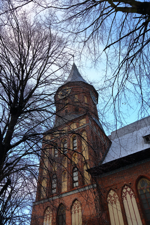 KALININGRAD, RUSSIA - NOVEMBER 27, 2018: Exterior of the Cathedral on the island of Immanuel Kant. Founded in 1933のeditorial素材