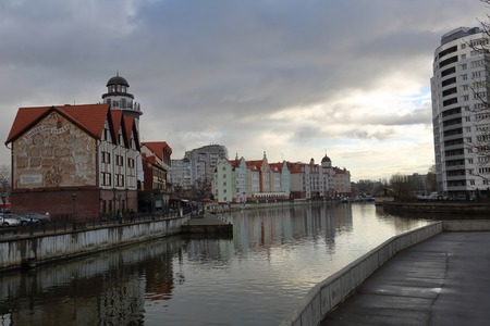 KALININGRAD, RUSSIA - NOVEMBER 27, 2018: The Pregolya River within the city limitsのeditorial素材