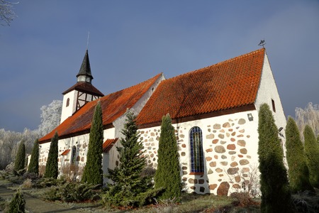 USHAKOVO, KALININGRAD REGION, RUSSIA - NOVEMBER 28, 2018: Exterior of Kirch Heiligenwalde, now the Church of St. Nicholas. Founded in 1344のeditorial素材