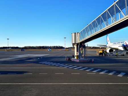 Domodedovo airport, Moscow, Russia - February 22, 2019: Civil aviation service area at the airportのeditorial素材