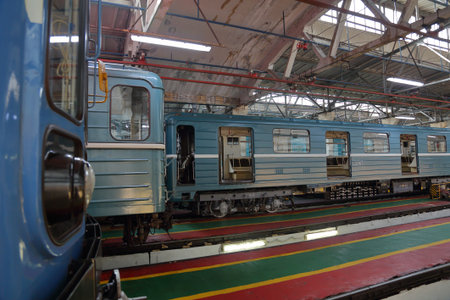 Moscow, Russia - September 6, 2019: Inside the Severnoe electric depot for the maintenance and...
