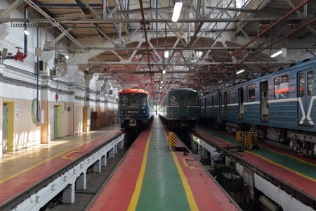Moscow, Russia - September 6, 2019: Inside the Severnoe electric depot for the maintenance and...