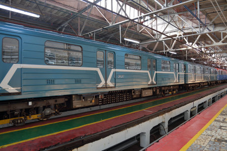 Moscow, Russia - September 6, 2019: Inside the Severnoe electric depot for the maintenance and...