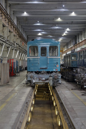 Moscow, Russia - September 27, 2019: Inside the Kaluzhskoye electric depot for the maintenance and...