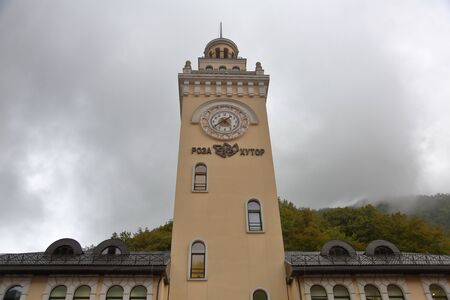 Sochi, Krasnaya Polyana, Russia - October 11, 2019: Authentic street architecture of a famous resortのeditorial素材