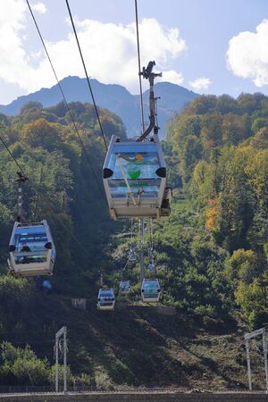Sochi, Russia - October 11, 2019: Cableway of Krasnaya Polyana resort in the Krasnodar regionのeditorial素材