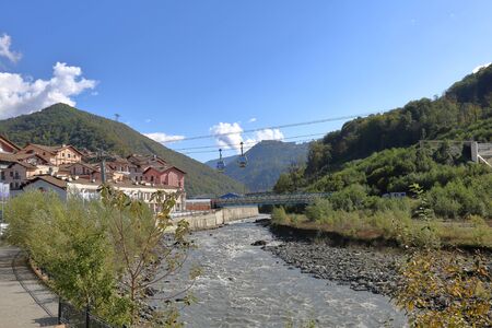 Sochi, Russia - October 11, 2019: Cableway of Krasnaya Polyana resort in the Krasnodar regionのeditorial素材