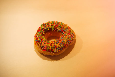 Freshly baked sweet donut on a plain background with shadows