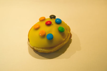 Freshly baked sweet donut on a plain background with shadows