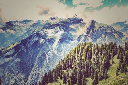 Colorful mountain landscape of the Swiss Alps on a summer dayの写真素材