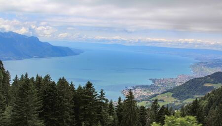 Beautiful view of Lake Geneva near the city of Montreux, Switzerlandの写真素材