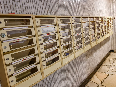 Moscow, Russia - January 15, 2020: Postboxes for private mail, letters and newspapers in an apartment buildingのeditorial素材