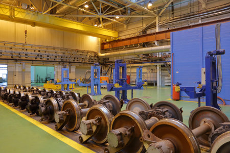 Moscow, Russia - January 29, 2020: Inside the Mitino electric depot for the maintenance and repair...