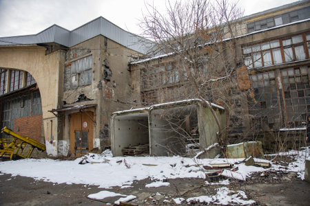 Moscow, Russia - February 1, 2020: Abandoned territory of the MIG Aircraft Building Plant
