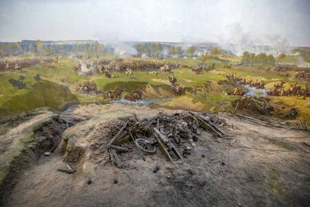 Moscow, Russia - February 05, 2020: Museum-panorama Battle of Borodino. Part of the unique painted panorama of the battle of Borodino. Drawn by Franz Roubaud in 1912のeditorial素材