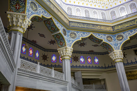 Moscow, Russia - February 11, 2020: Interior of the largest and highest Muslim mosque in Europe