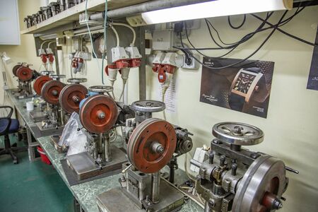 Moscow, Russia -February 14, 2020: Industrial workshop of the watch factory Nika. Manufacture of wristwatches and precious metal productsのeditorial素材