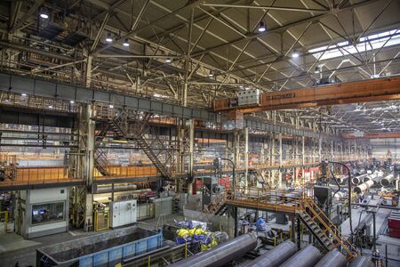 Moscow region, Russia - February 15, 2020: Zagorsk Pipe Plant. Industrial production workshop for the oil and gas industryのeditorial素材