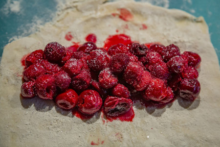 Delicious cherry fruit cake ready to bake