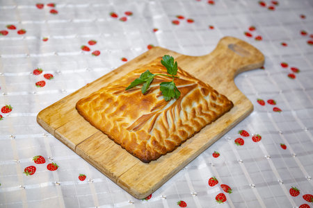 Delicious homemade pastry pie with various vegetables inside