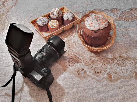 Colorful freshly baked delicious festive cake for Orthodox Easter on the table