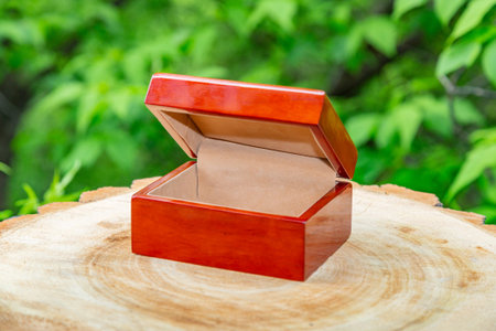 Small elegant retro casket of precious wood for storing valuables and jewelryの写真素材