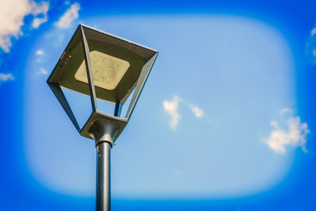 Vintage black iron lantern on a city street
